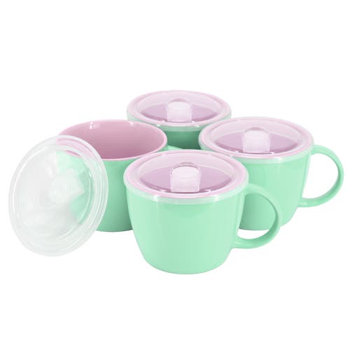 Gibson Home On The Go 4 Piece 25 Ounce Stoneware Soup Cup Set With Lid In Green