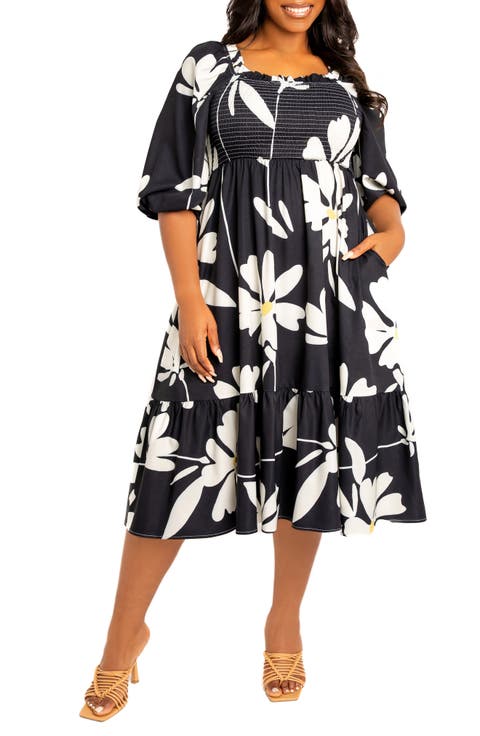 Floral Smocked Midi Dress (Plus)