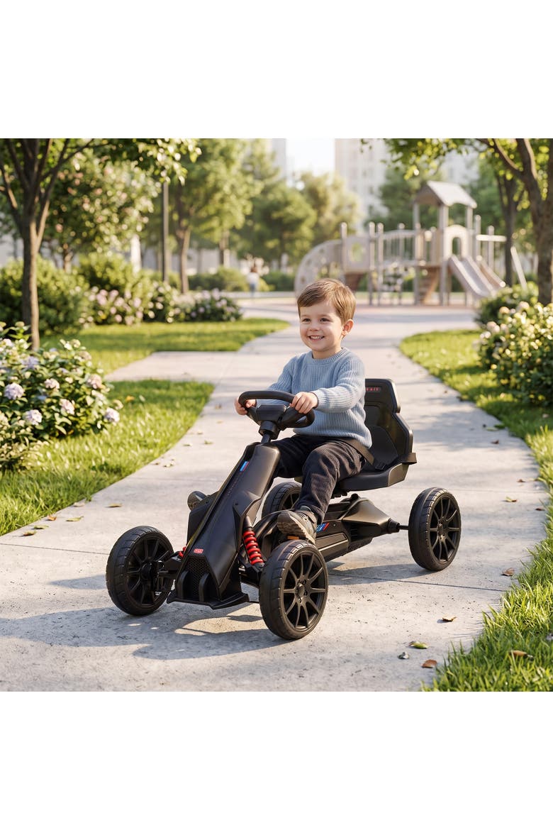 Kids Pedal Go Kart, Adjustable Seat, Swing Axle, Handbrake, EVA Wheels, Black, Alternate, color, Black