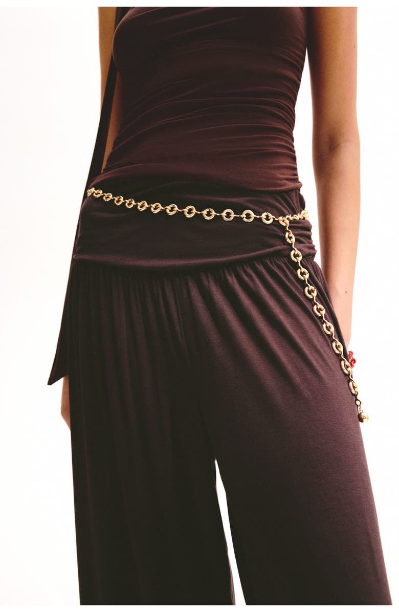 H&M Gathered Viscose Trousers, Alternate, color, Dark Brown