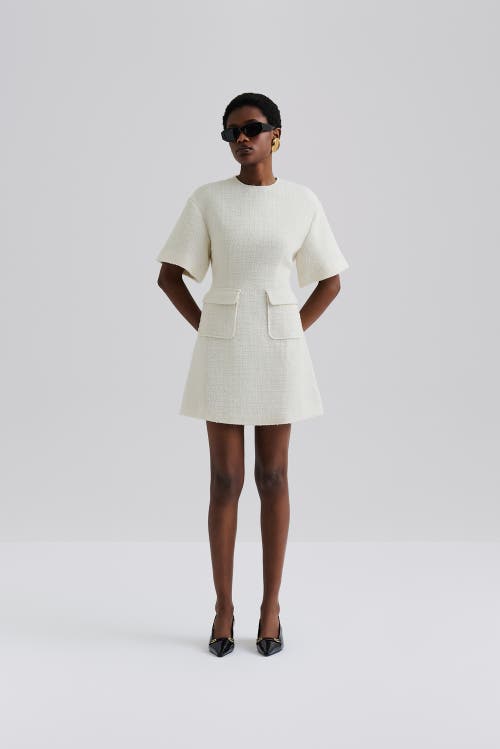 Malina Rayna Boucle Short Sleeve Mini Dress In White