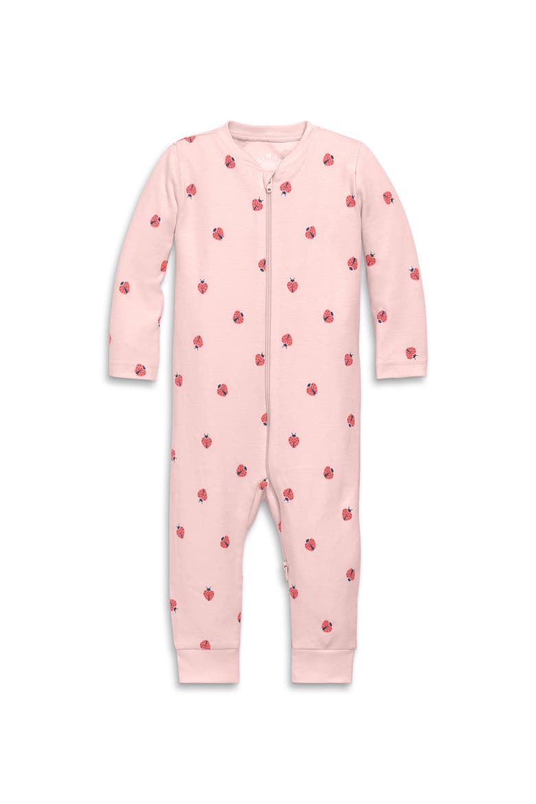 Baby Organic Zip Romper In Baby Bugs, Alternate, color, Light Blossom Ladybugs