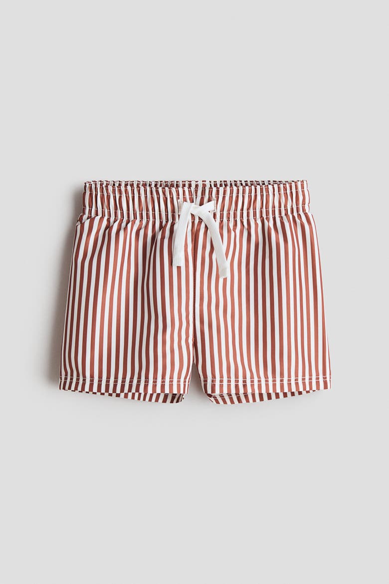 Patterned Swim Shorts, Main, color, White/brown striped