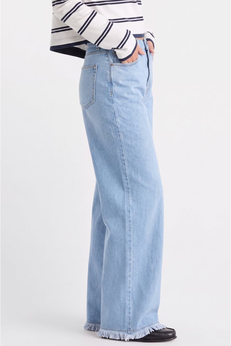 High Waist Wide Leg Jeans with Frayed Hem, Alternate, color, Light Wash