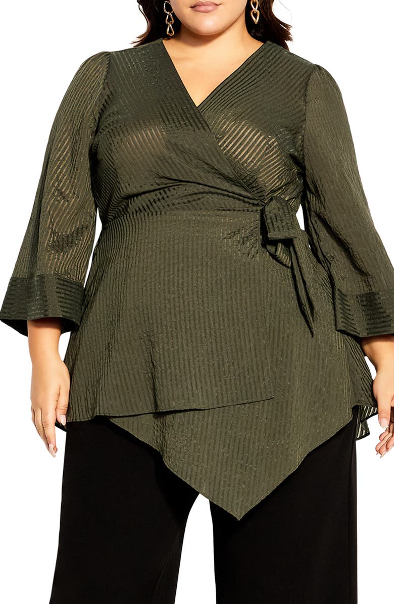 City Chic Whitney Stripe Asymmetric Wrap Tunic, Main, color, 