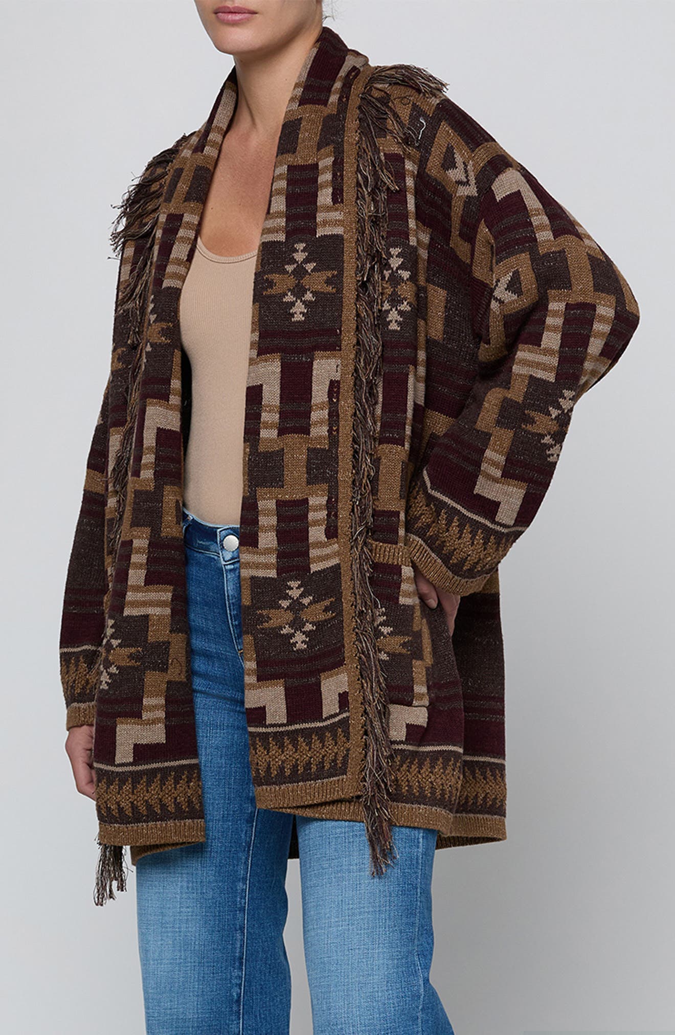 L'AGENCE Jair Geo Pattern Fringe Cardigan (Women) | Nordstrom