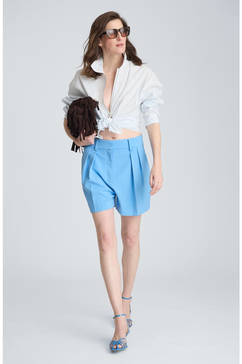 Oversize Half Zip Split Front Cotton Blend Top, Alternate, color, PURE WHITE / LAKE BLUE