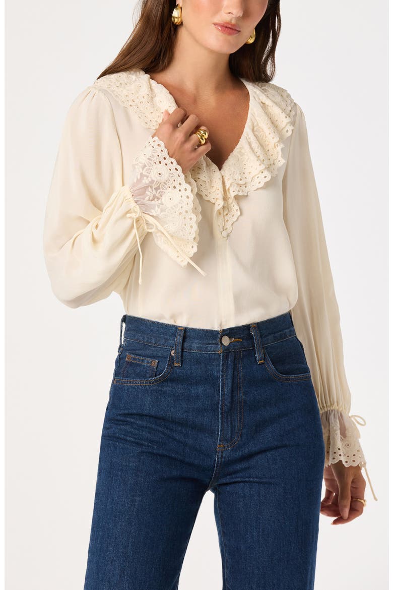 Christy Eyelet Trim V-Neck Top, Alternate, color, CREAM