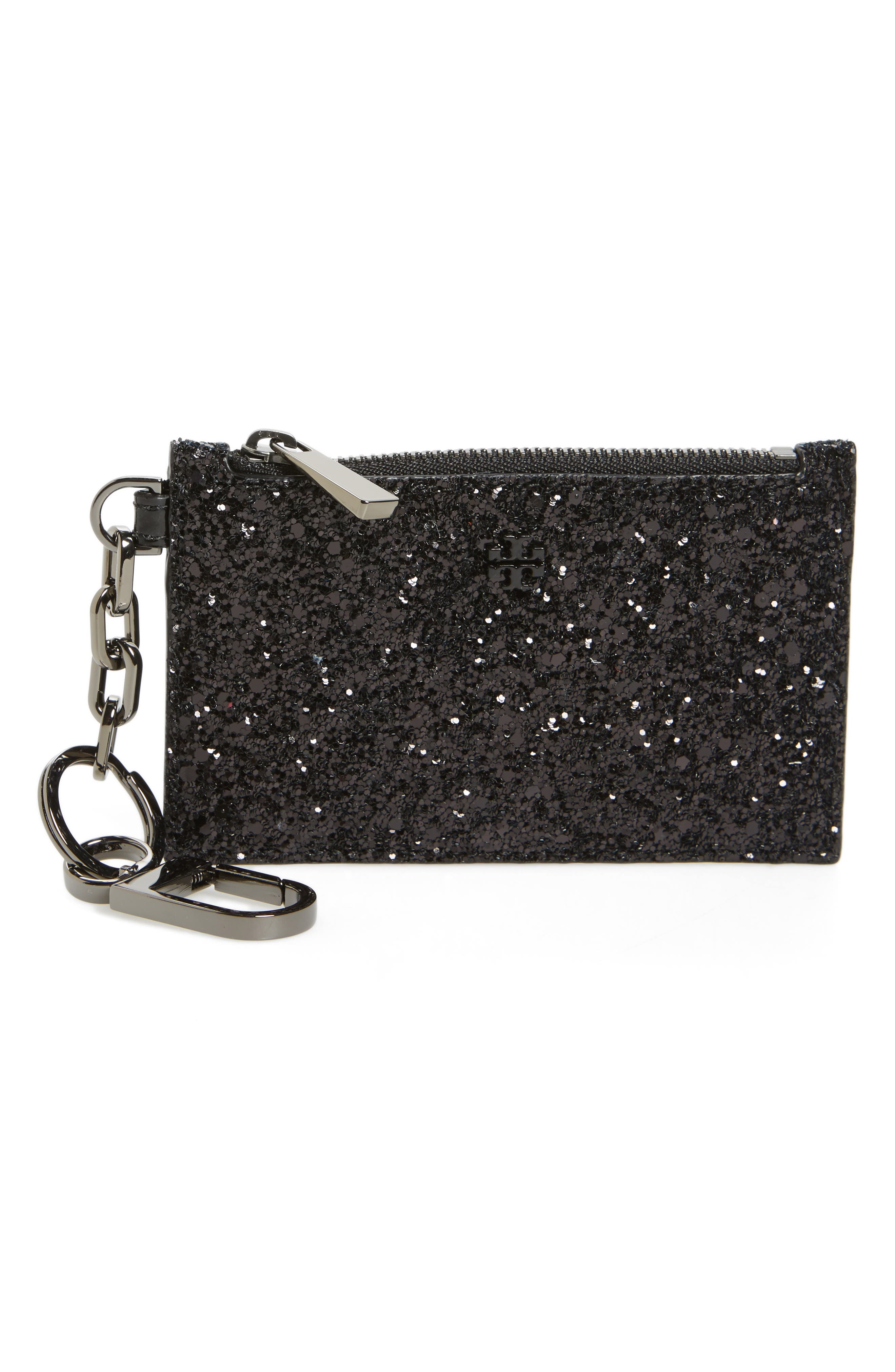 Tory Burch Robinson Glitter Card Case with Key Chain, Main, color, 