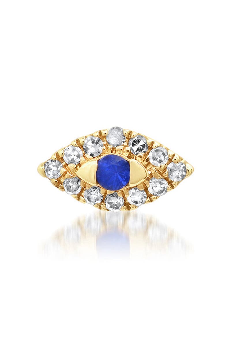 Single Evil Eye Stud Earring with 14K Gold Sapphire & Diamonds, Alternate, color, BLUE