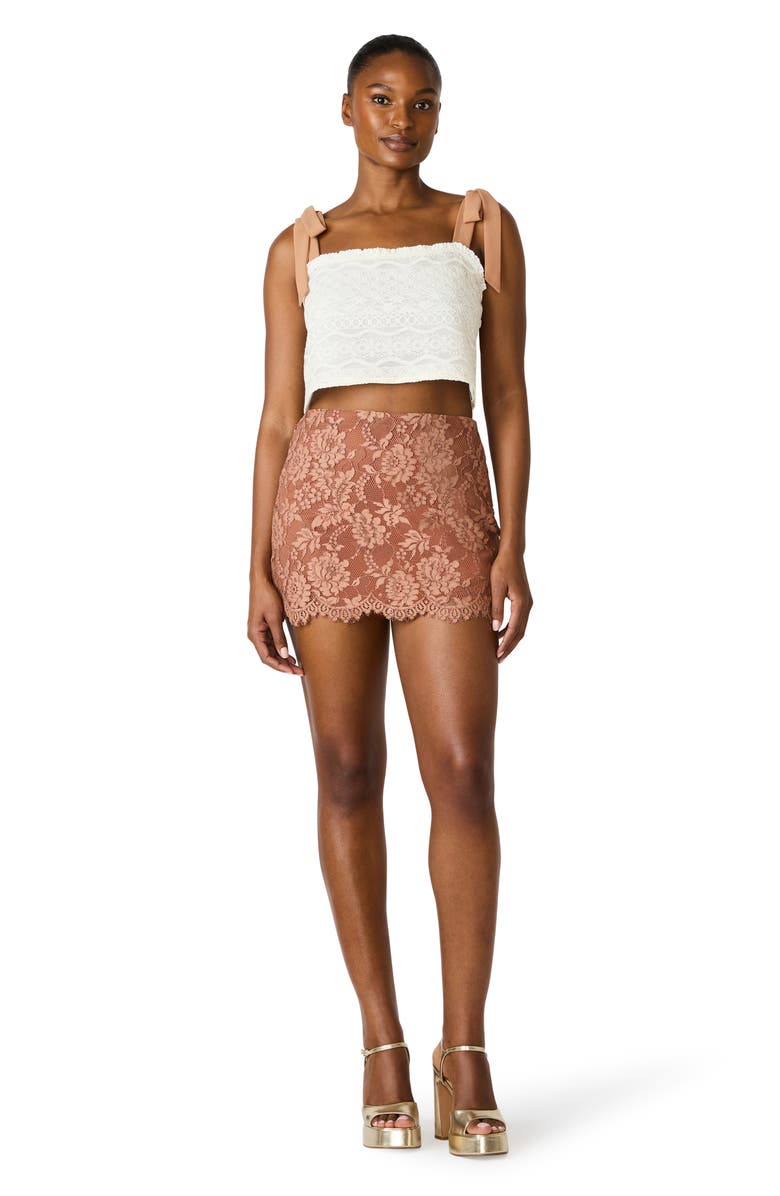 Steve Madden Georgianna Floral Lace Tie Shoulder Crop Top, Alternate, color, Light Cream