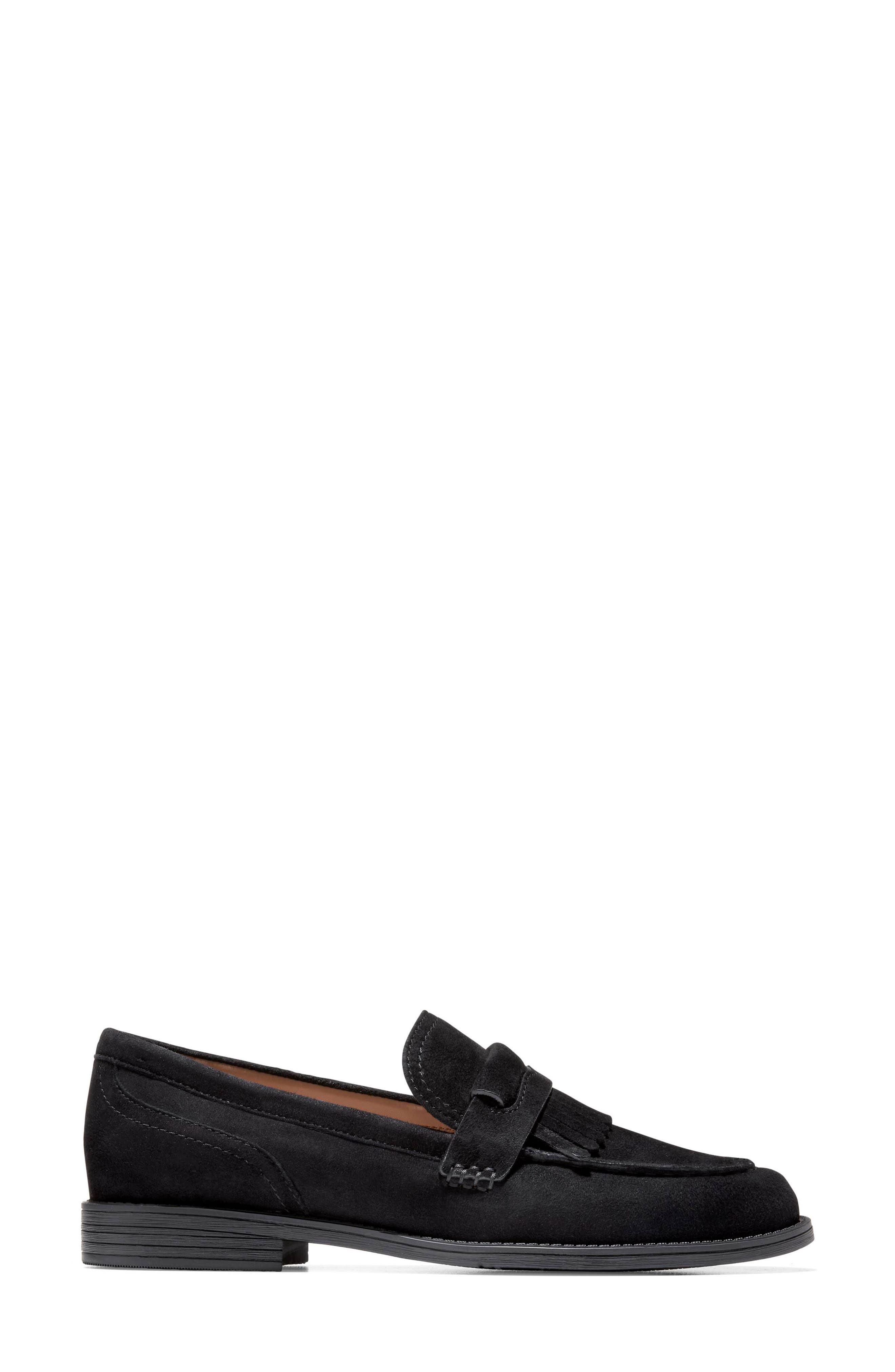 Cole Haan Stassi Kiltie Fringe Loafer, Alternate, color, Black Suede