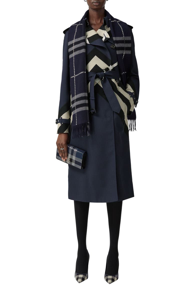 Burberry Giant Check Stud Embellished Cashmere Fringe Scarf, Alternate, color,