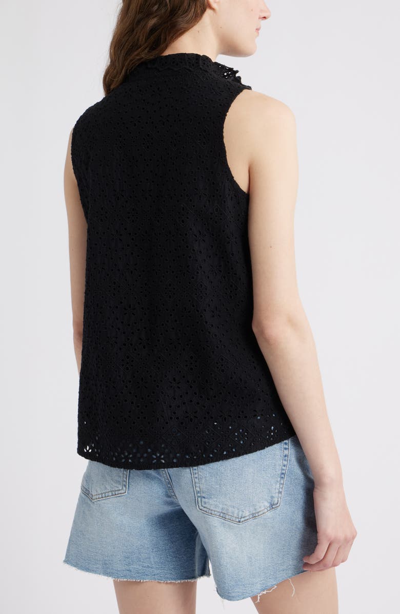Caslon<sup>®</sup> Ruffle Eyelet Sleeveless Button-Up Shirt, Alternate, color, Black