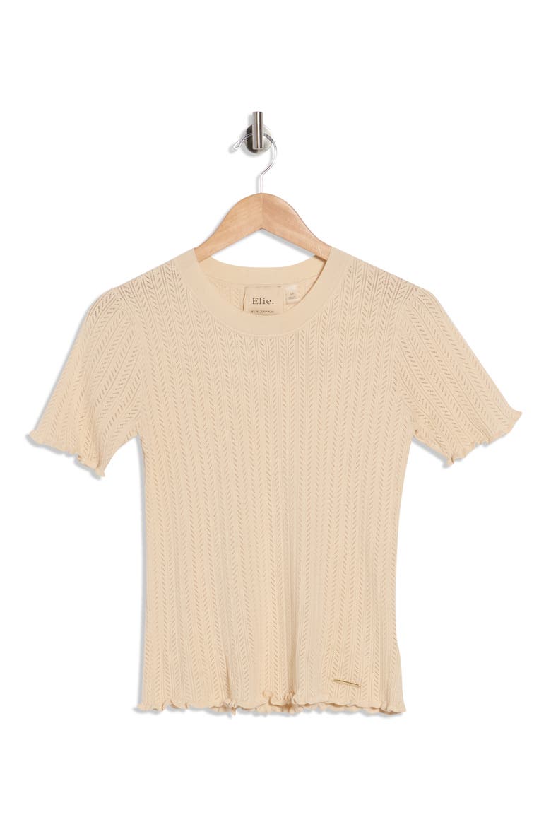 Pointelle Short Sleeve Sweater, Alternate, color, ALMOND MILK