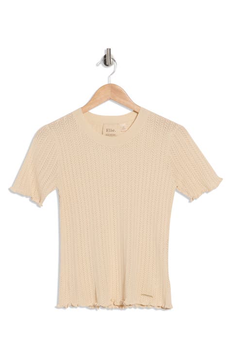 Pointelle Short Sleeve Sweater