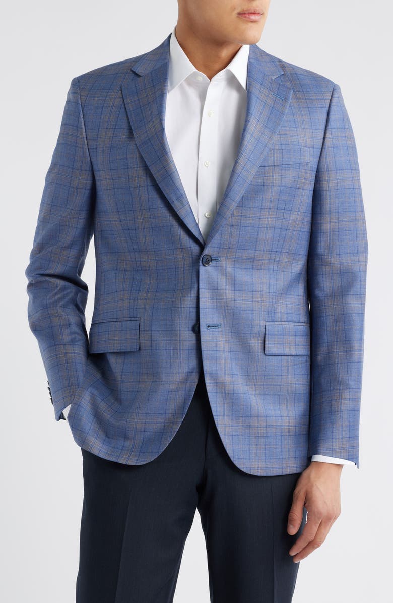 Peter Millar Flynn Classic Fit Plaid Wool Sport Coat, Main, color, Light Blue