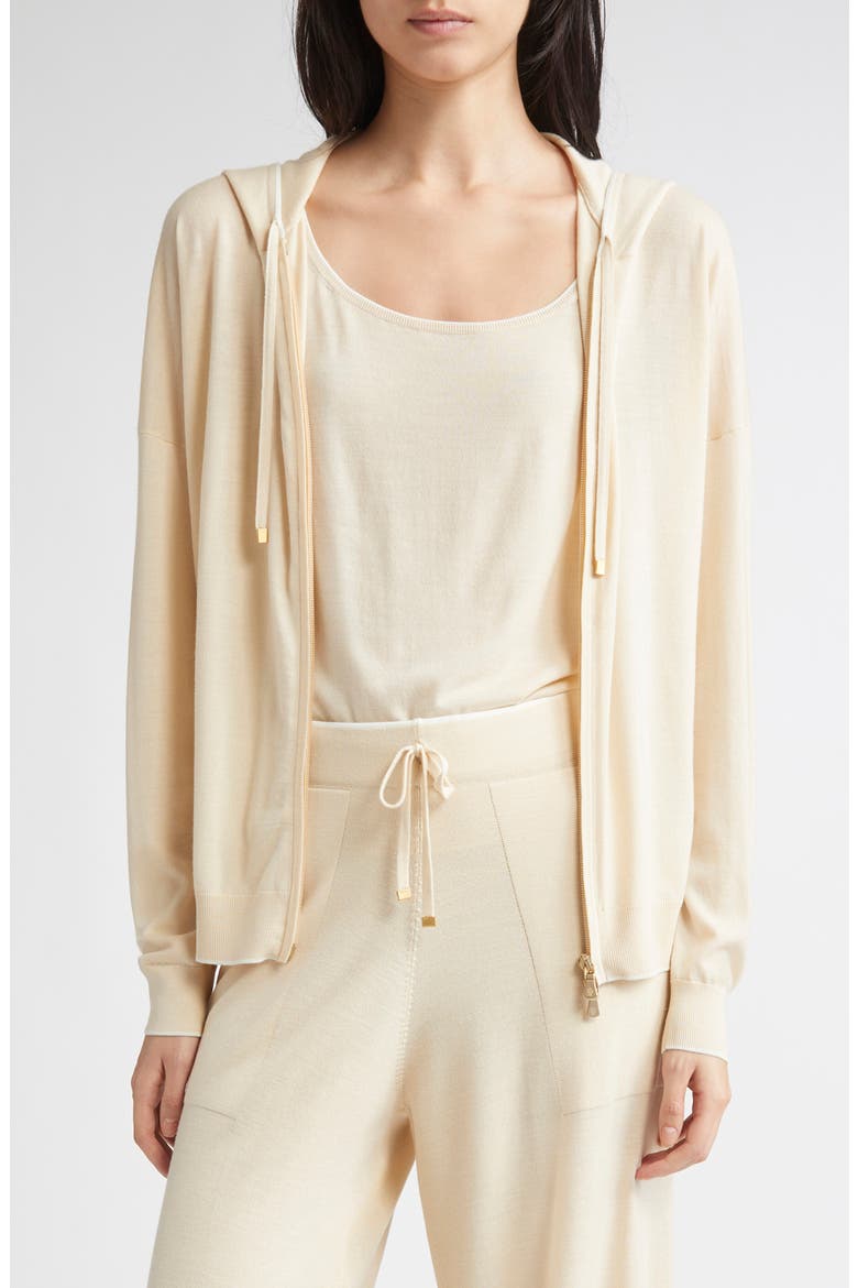 Merino Wool Zip Hoodie, Main, color, BEIGE AND WHITE