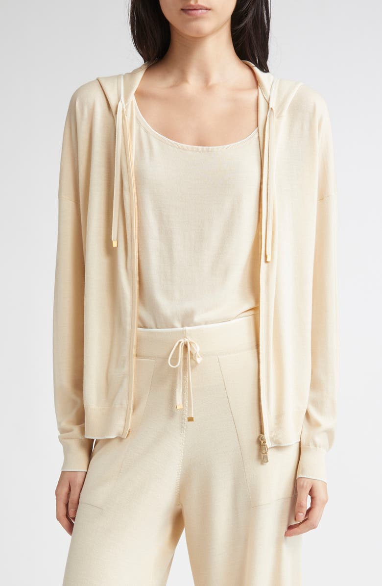 Eleventy Merino Wool Zip Hoodie, Main, color, Beige And White