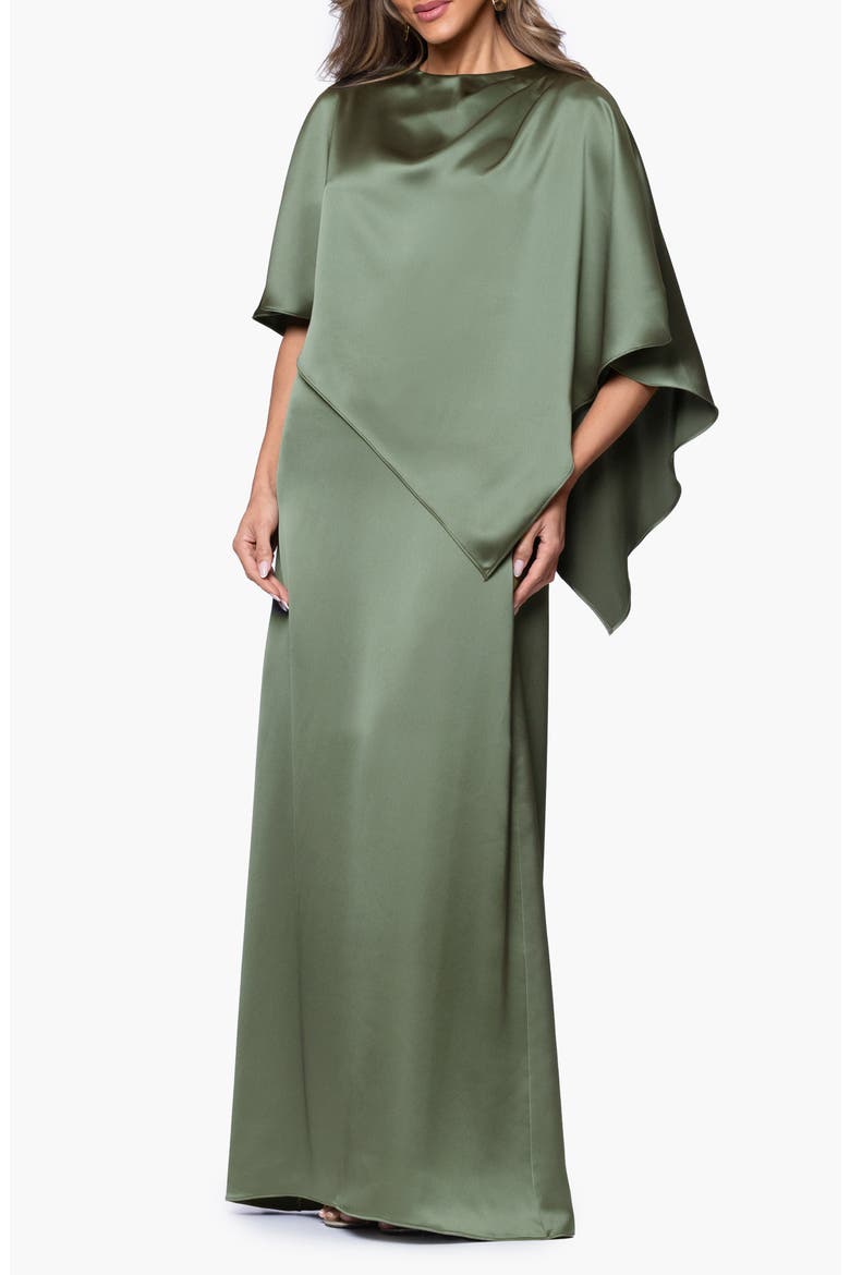 Overlay Detail Satin Gown, Alternate, color, OLIVE