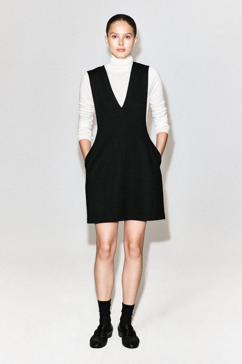 Boiled Wool-Blend Mini Pinafore Dress, Main, color, BLACK
