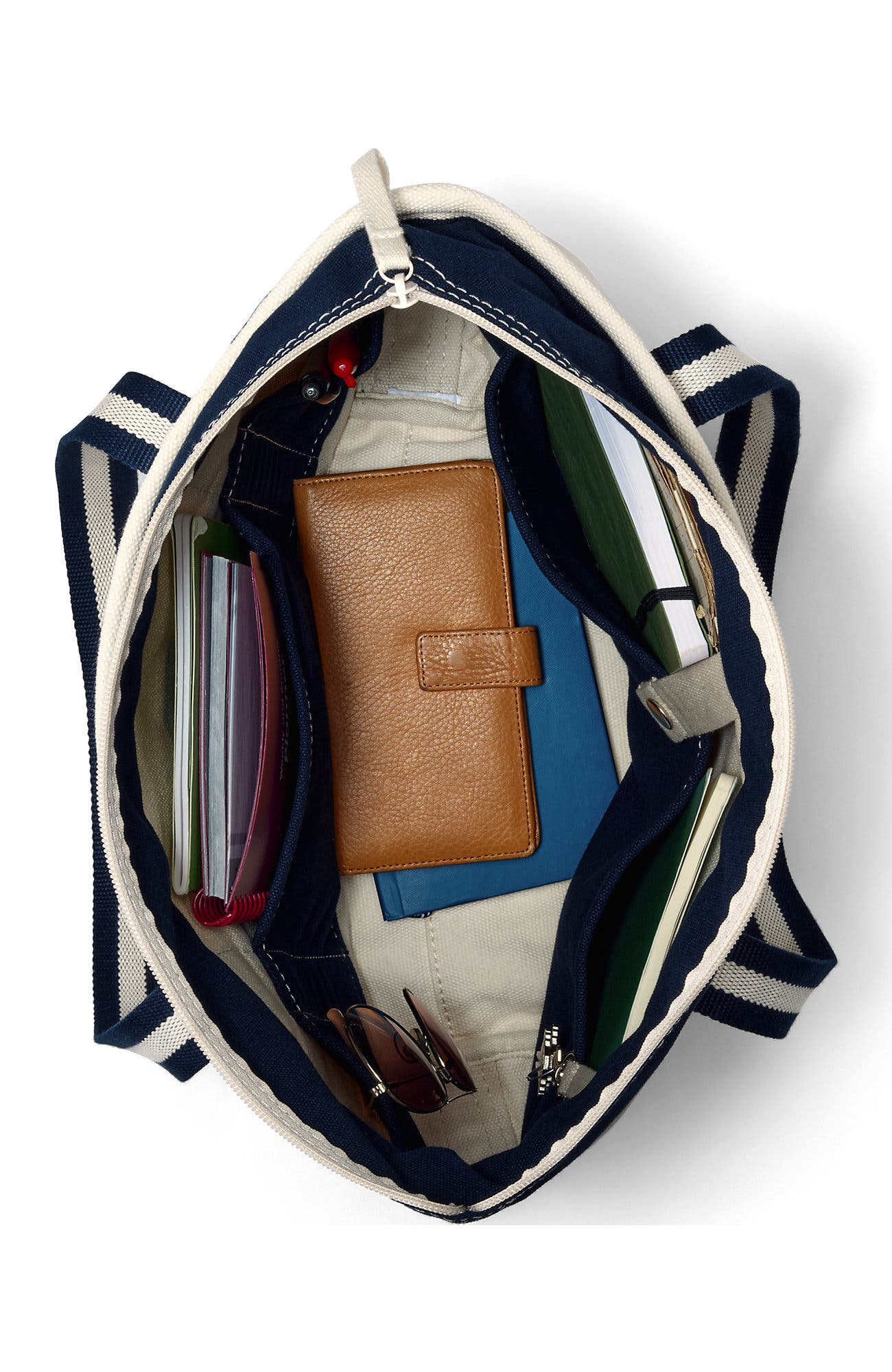 Zip Top Canvas Tote Bag, Alternate, color, Natural/Navy Stripe