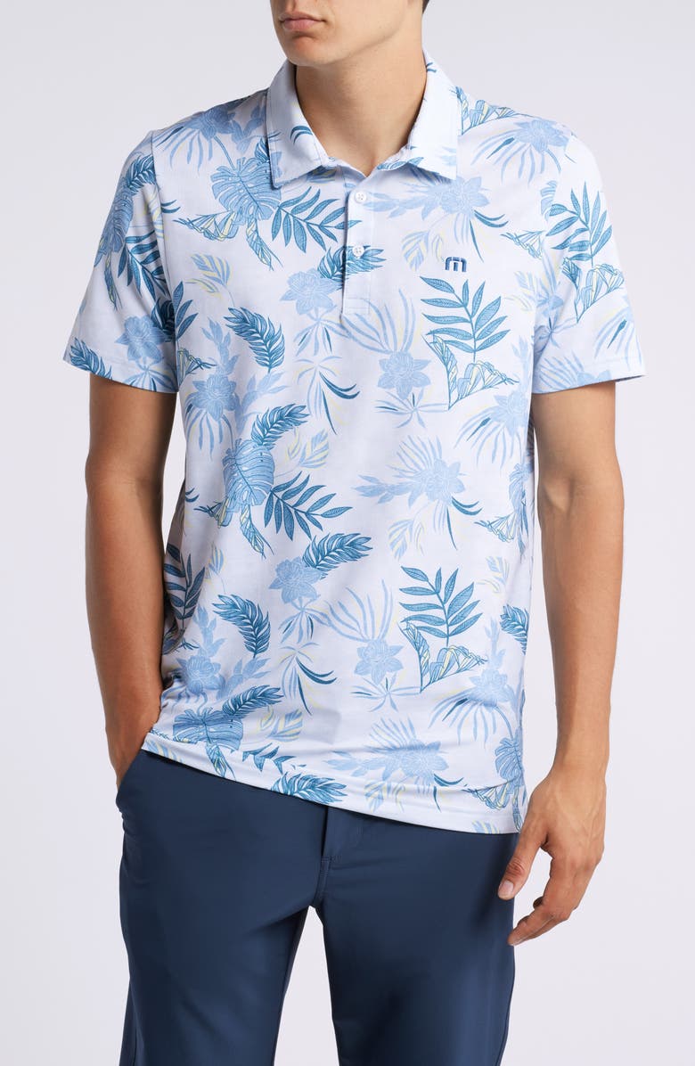 TravisMathew Featherweight Island Floral Polo, Main, color, Heather Light Grey/Blue