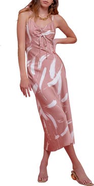 Blu Pepper Brushstroke Satin Midi Dress