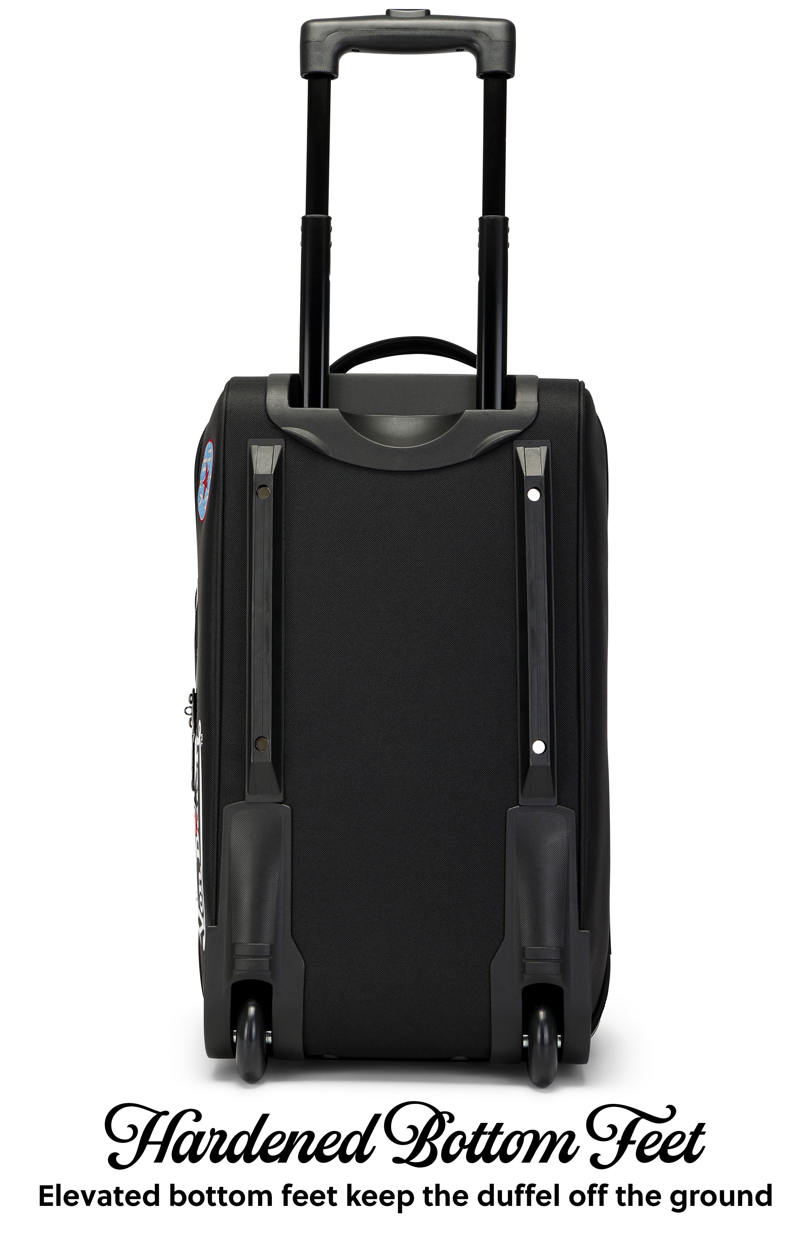 Von Dutch Signature Patch Rolling Travel Duffel Bag with Inline Skate Wheels, Alternate, color, Black