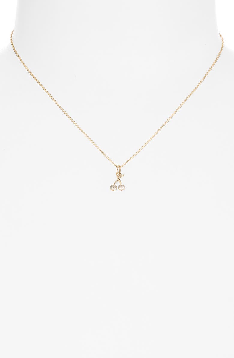 EF Collection Diamond Mini Cherry Pendant Necklace, Alternate, color, 14K Yellow Gold