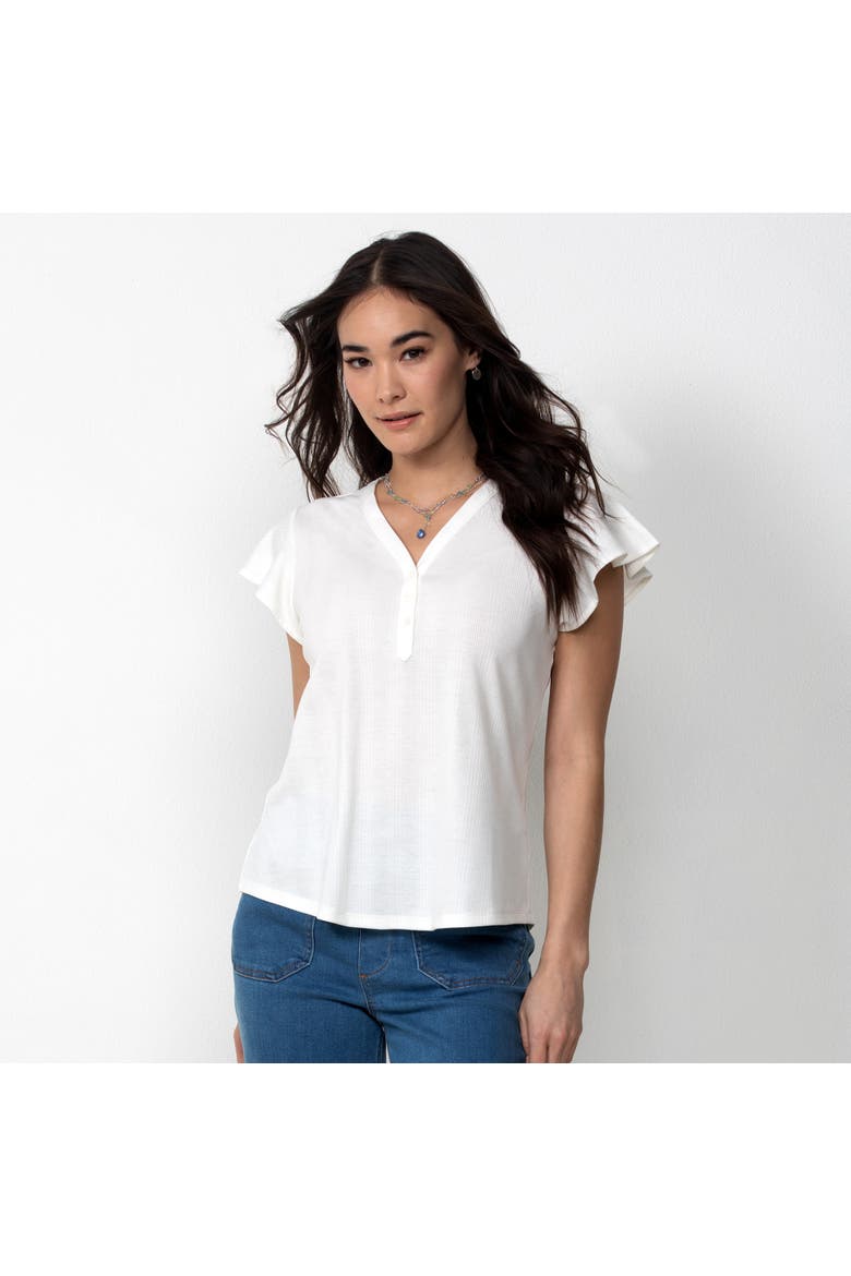 Flutter Sleeve Henley, Main, color, White