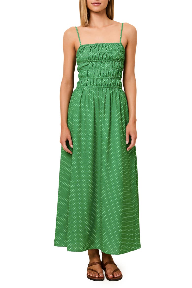 The Delta Swiss Dot Open Back Maxi Sundress, Main, color, TURTLE GREEN
