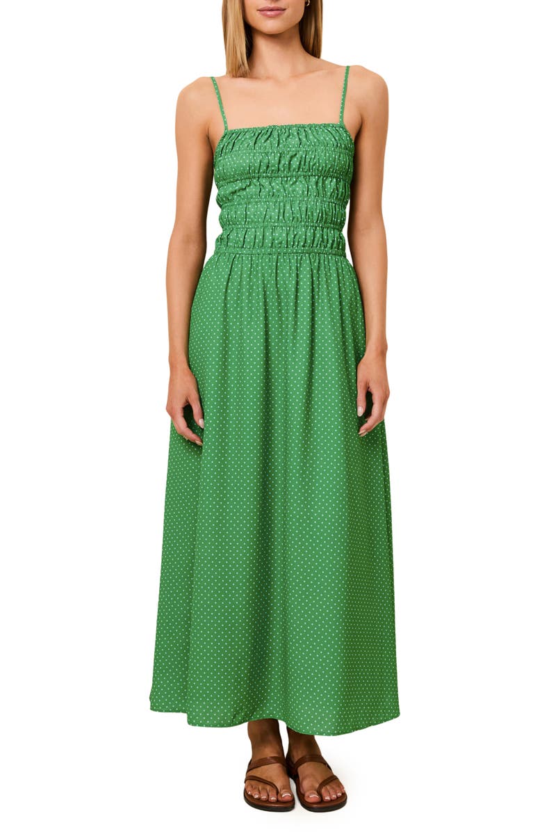 Solid & Striped The Delta Swiss Dot Open Back Maxi Sundress, Main, color, Turtle Green