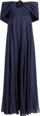 Sachin & Babi Rebecca Rosette Detail Off the Shoulder Silk Chiffon Gown