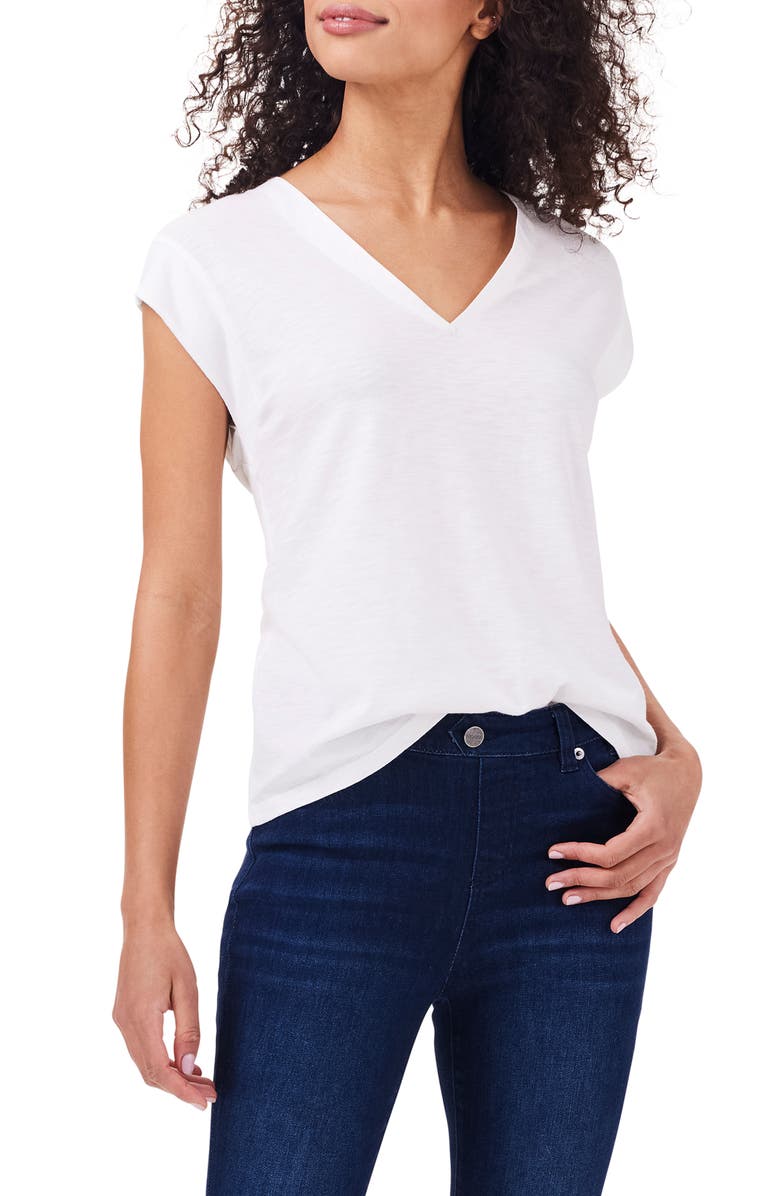 NZT by NIC+ZOE Cap Sleeve V-Neck Top, Main, color, Paper White