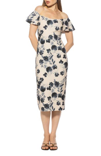 Alexia Admor Winston Off The Shoulder Body-con Midi Dress In Multi