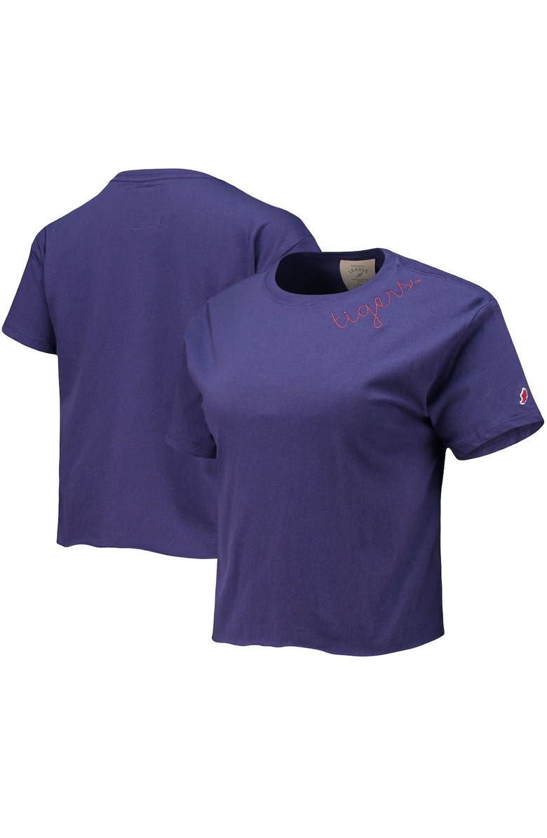 LEAGUE COLLEGIATE WEAR Women's League Collegiate Wear Purple Clemson Tigers Chain Stitch Clothesline Crop Top, Main, color, 