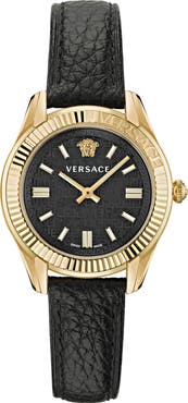 Versace Greca Time Leather Strap Watch, 35mm