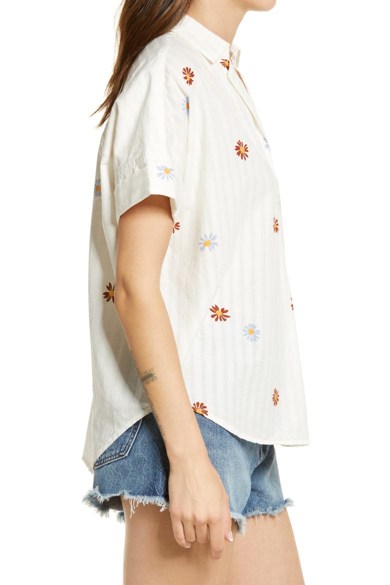 Daisy Embroidered Courier Button Back Shirt, Alternate, color, BRIGHT IVORY