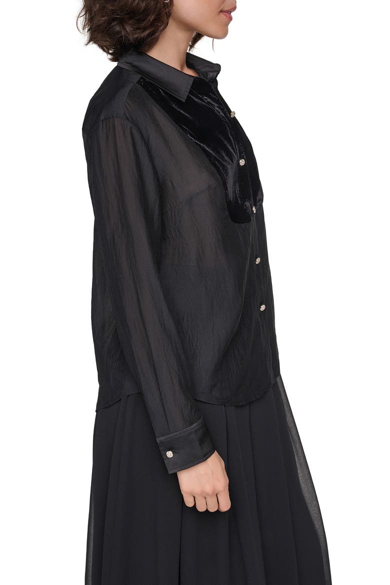 Velvet Bib Button Down Shirt, Alternate, color, BLACK