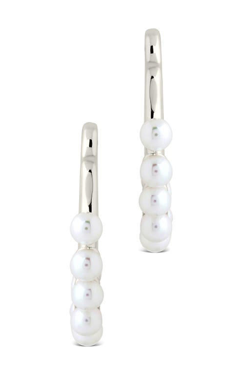 Sterling Forever Zephyra Faux Pearl Hoop Earrings In Silver