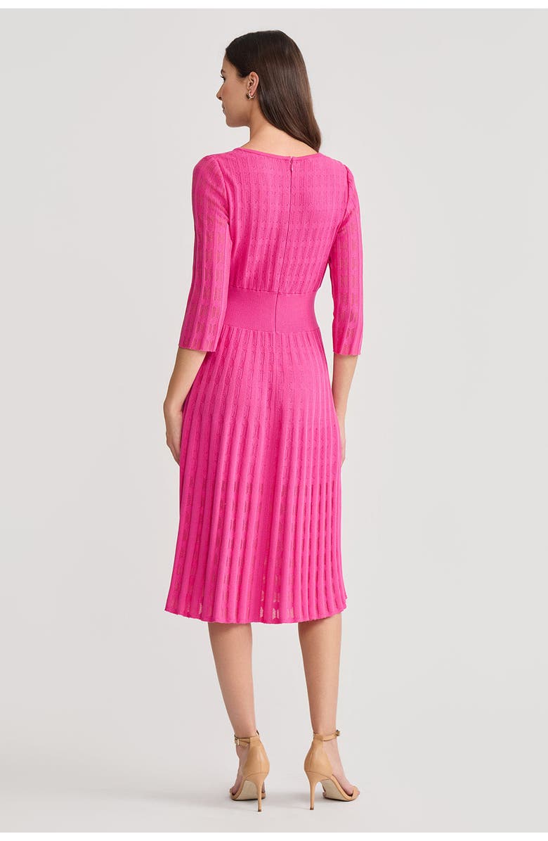 Ming Wang Linear Pointelle Tonal Knit Fit-N-Flare Midi Dress, Alternate, color, Carmine Rose