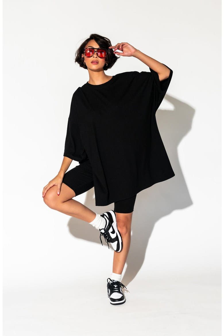 Malone Rib Oversize T-Shirt & Shorts, Alternate, color, BLACK