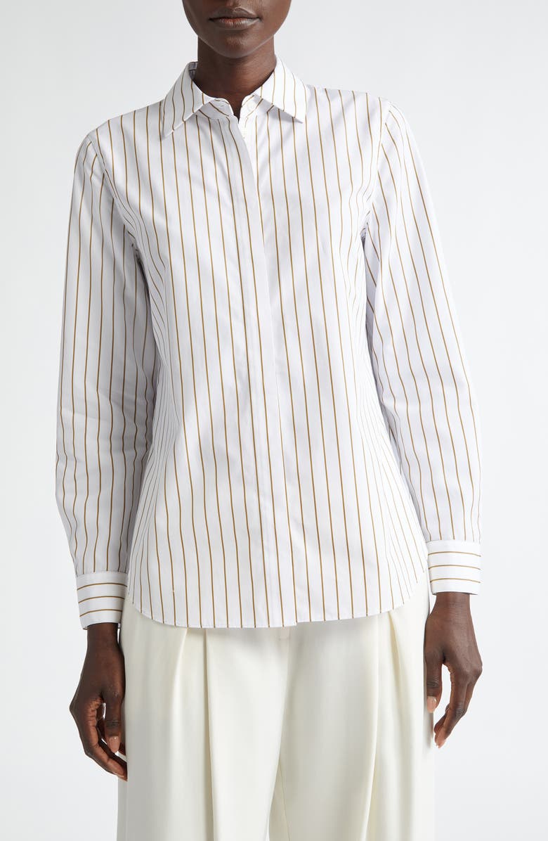 Lafayette 148 New York Hayward Stripe Cotton Button-Up Shirt, Main, color, 