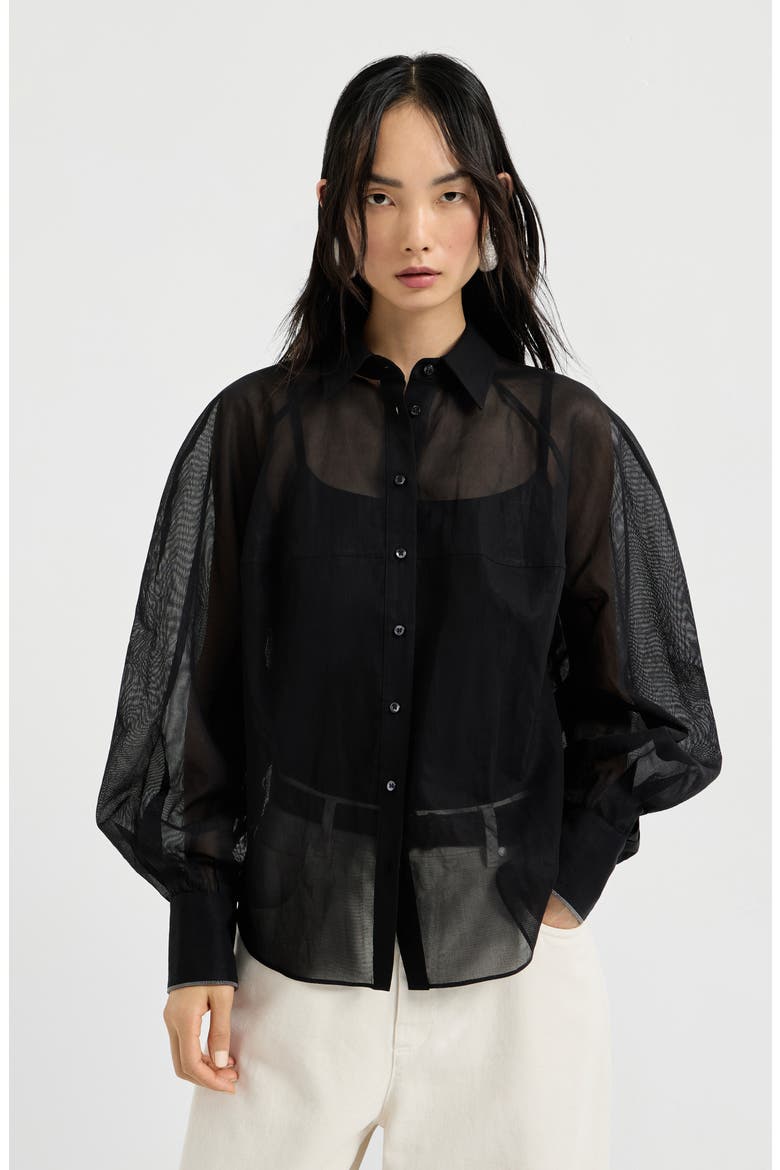Striped organza shirt, Main, color, Black