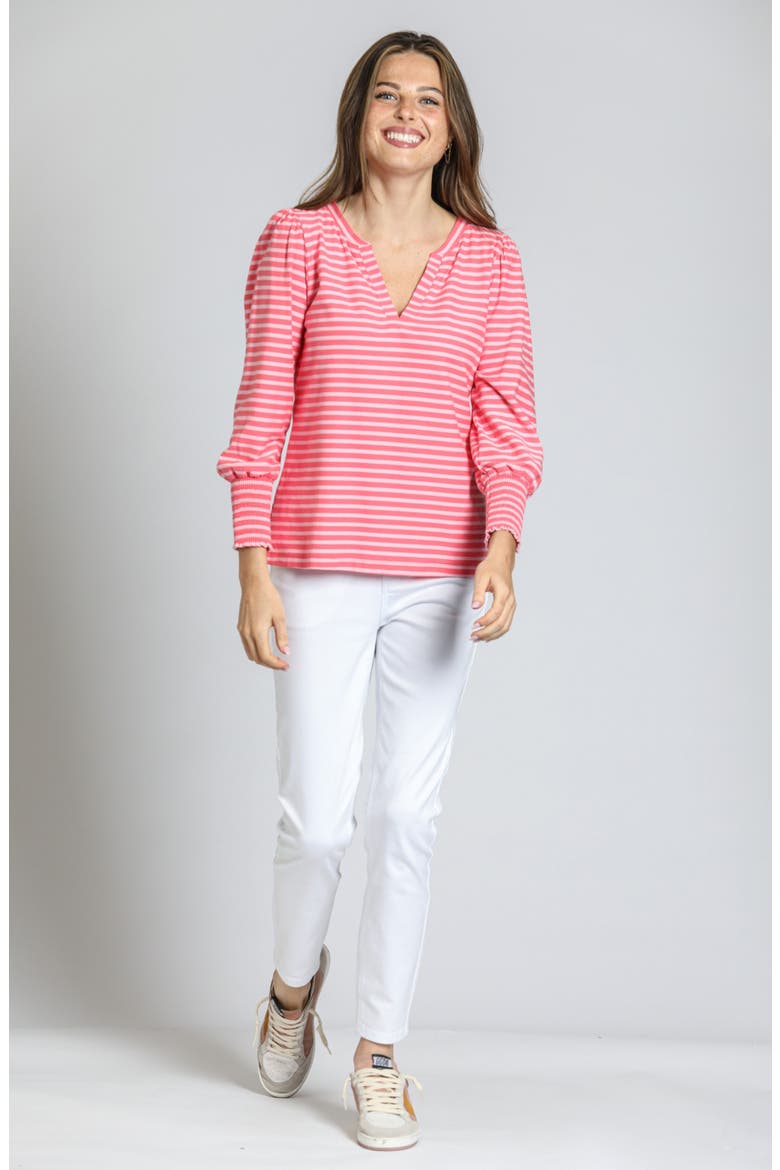 Stripe Puff Shoulder Top, Alternate, color, PINK/ CORAL