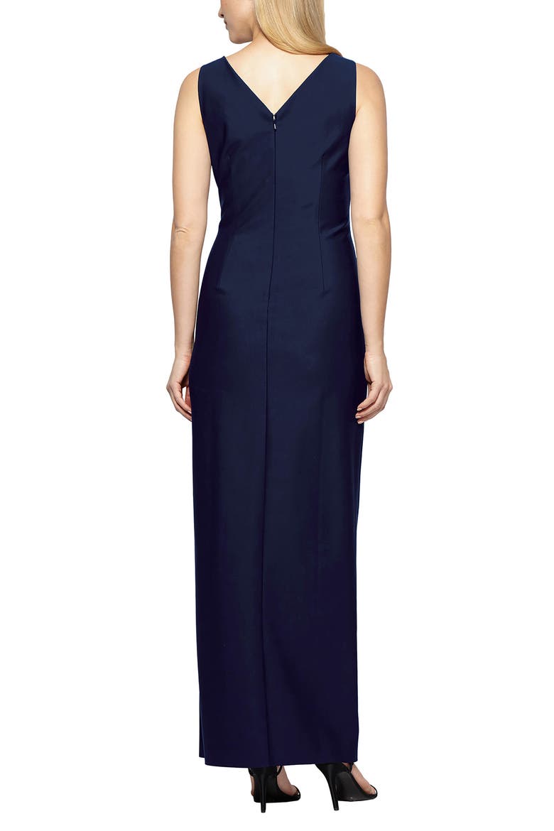 Embellished Side Drape Column Formal Gown, Alternate, color, NAVY