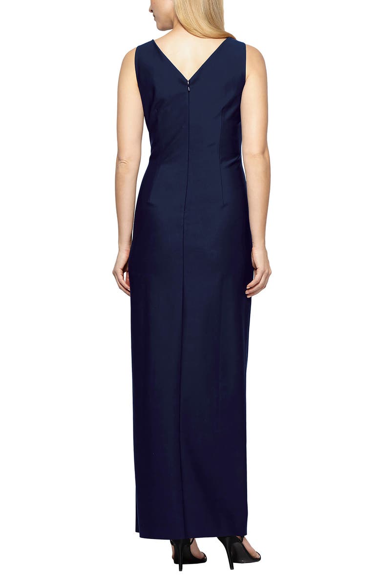 Alex Evenings Embellished Side Drape Column Formal Gown, Alternate, color, Navy