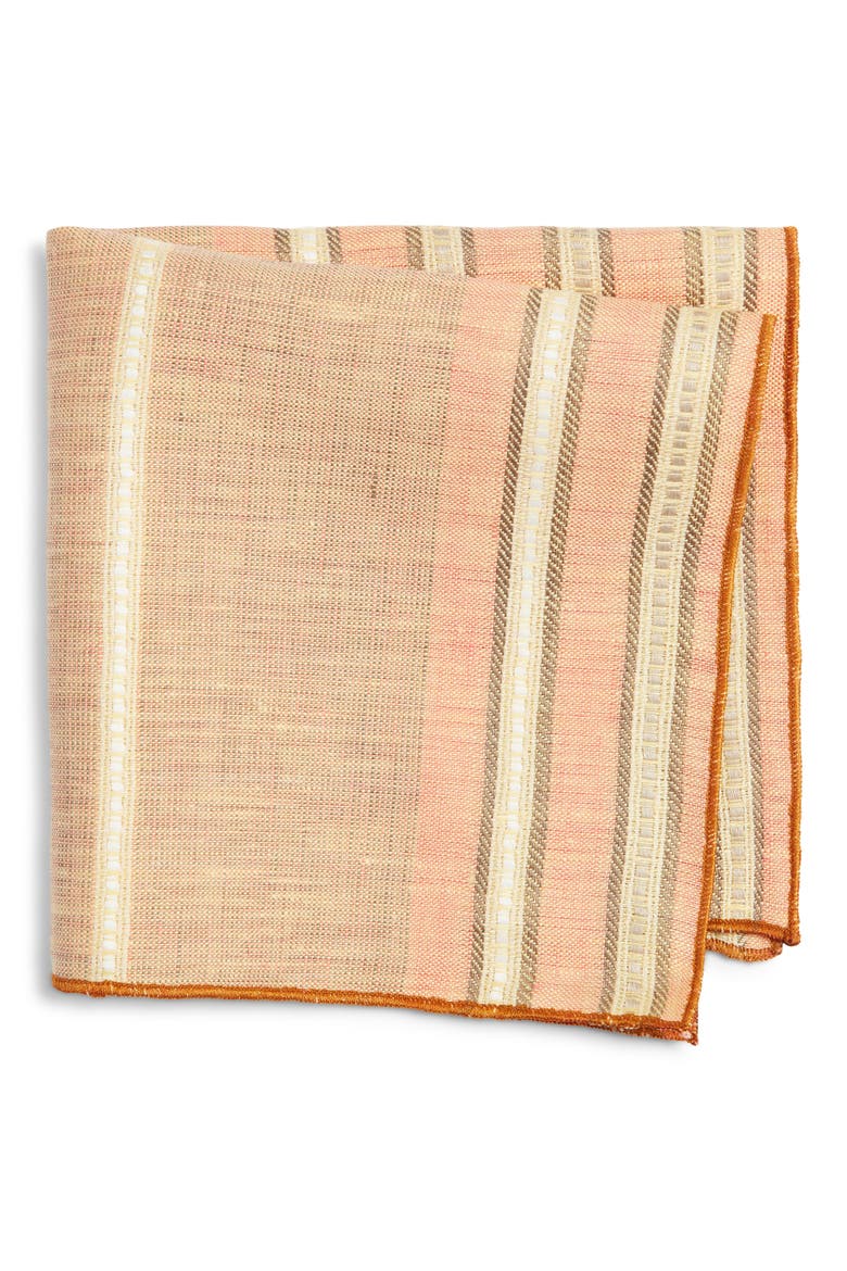 Stripe Linen Pocket Square, Main, color, PEACH
