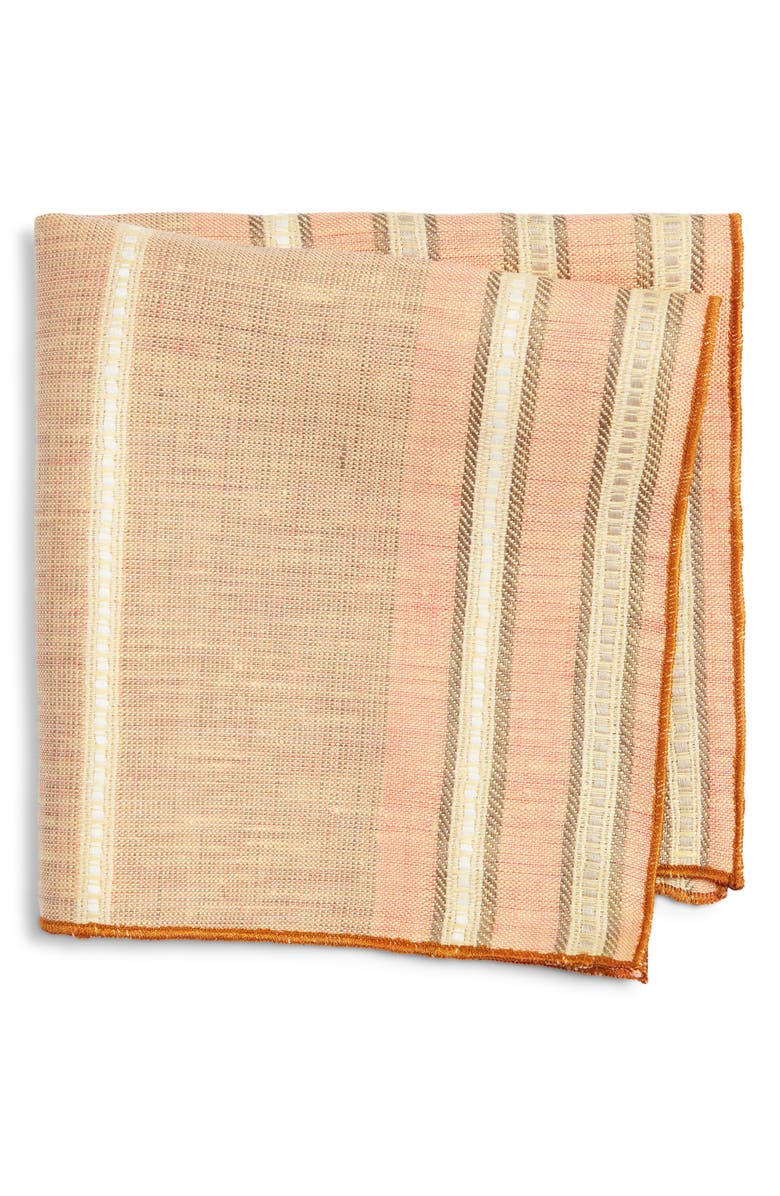 CLIFTON WILSON Stripe Linen Pocket Square, Main, color, Peach